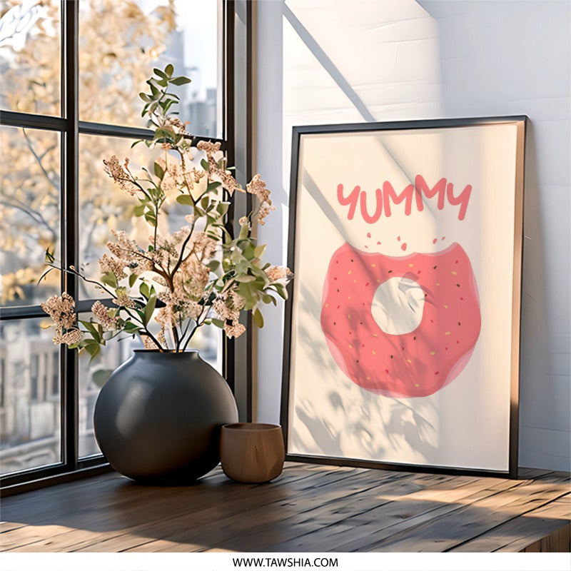 Yummy Donut Wall Art, Foodie Decor Print, Cute Dessert Illustration, Kitchen Wall Decor, Sweet Treat Art, Fun Wall Art - Tawshia