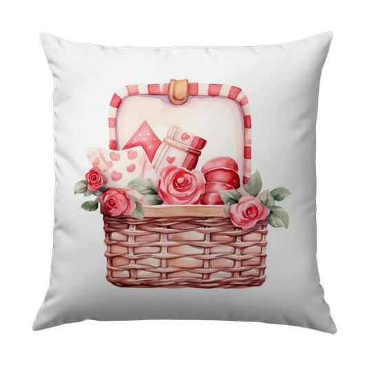 Floral Basket Pillow, Watercolor Roses Pillow, Valentine Gifts, Cute Throw Pillow, Cozy Home Decor, Romantic Pillow Design - Tawshia