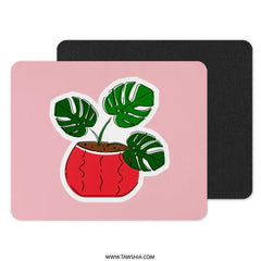 Monstera Plant Mouse Pad, Tropical Leaf Desk Decor, Cute Aesthetic Mousepad, Home Office Gift, Potted Plant Mousepad, Pink Background - Tawshia