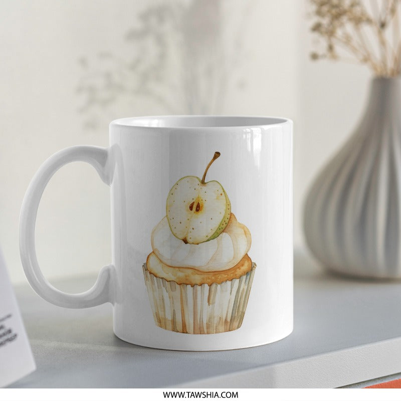 Apple Cupcake Mug, Cute Dessert Mug, Foodie Gift Mug, Kitchen Decor Mug, Watercolor Apple Mug, Unique Mug, Coffee Cup, Tea Cup - Tawshia
