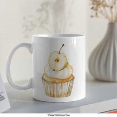 Apple Cupcake Mug, Cute Dessert Mug, Foodie Gift Mug, Kitchen Decor Mug, Watercolor Apple Mug, Unique Mug, Coffee Cup, Tea Cup - Tawshia