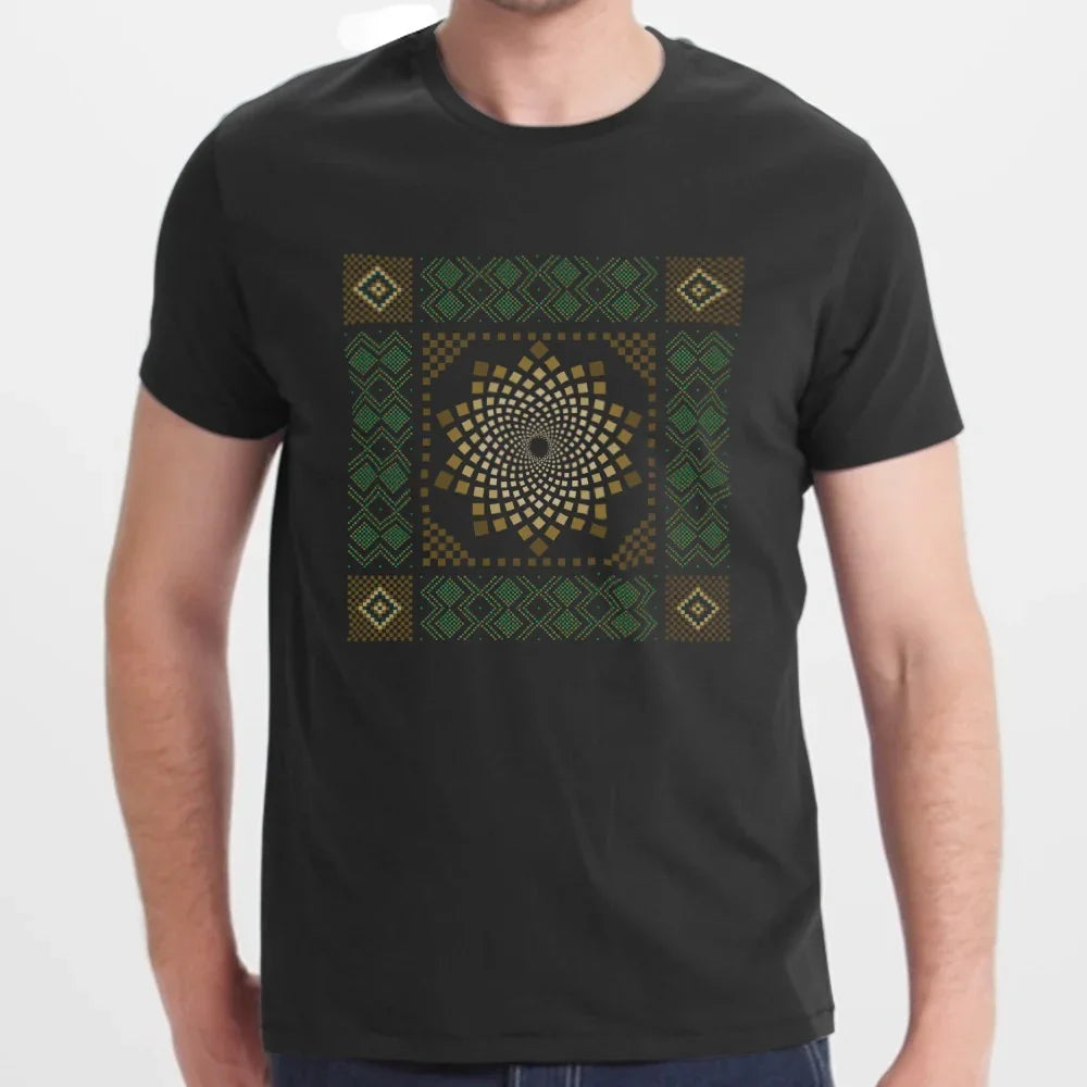 Geometric Tribal Patterned Black T-Shirt product type