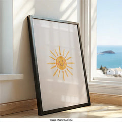 Sunshine Wall Art, Happy Sun Print, Kids Room Decor, Playroom Art, Nursery Wall Decor, Smiling Sun Art, Childlike Drawing, Sun Art - Tawshia