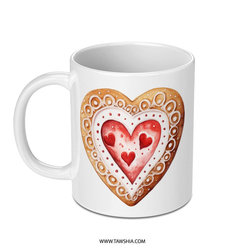 Heart Cookie Mug, Valentine's Day Gift, Sweet Treat Mug, Cute Coffee Cup, Love Mug, Baking Lover Gift, Holiday Mug, Festive Mug, Heart - Tawshia