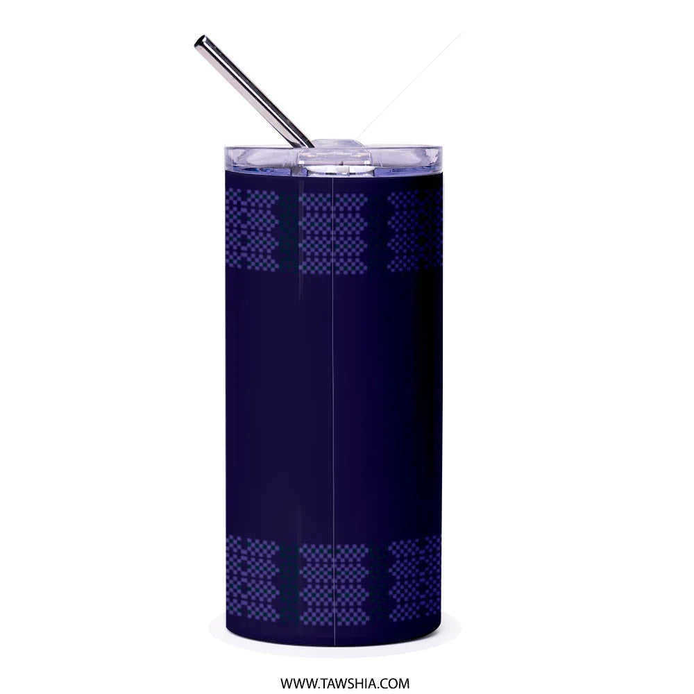 Stylish Dark Blue Patterned Tumbler with Straw product type