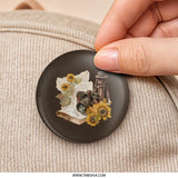 Vintage Camera Pinback Button, Sunflower Badge, Retro Photography, Book Button, Travel Gift, Tripod Button, Aesthetic Pinback Button - Tawshia