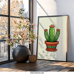 Blooming Cactus Wall Art, Potted Cactus Decor, Desert Plant Art, Southwest Wall Decor, Modern Cactus Print, Home Decor Wall Art - Tawshia