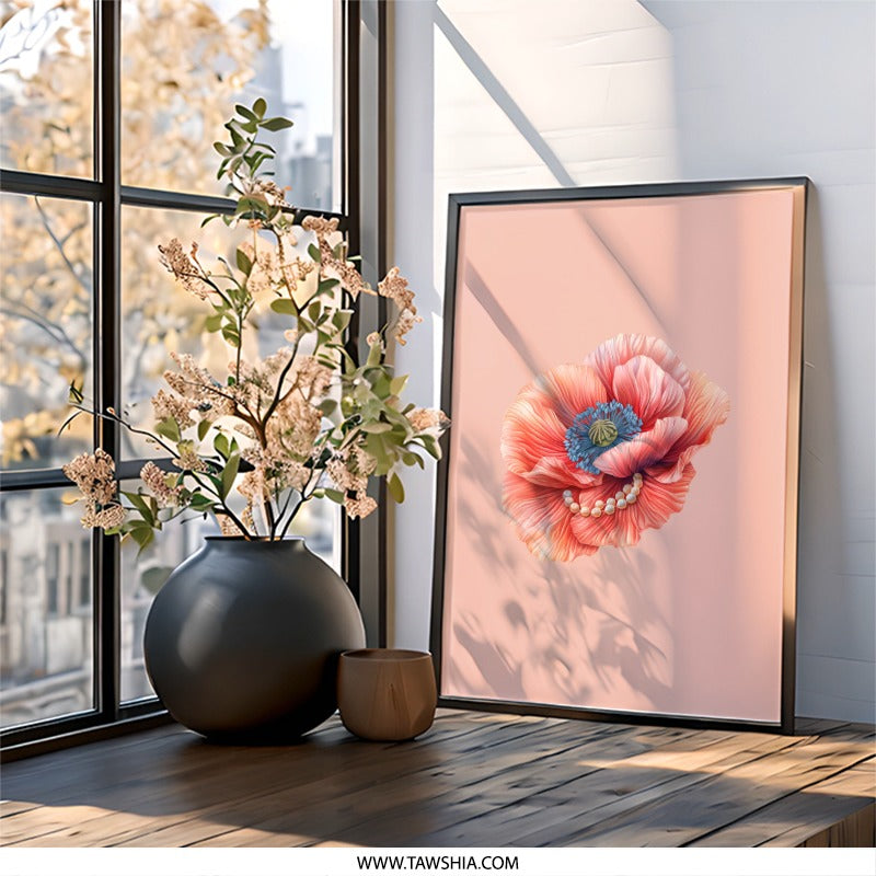 Pink Poppy Framed Wall Art, Floral Home Decor, Elegant Flower Print, Botanical Art, Wall Decor, Gift Idea, Living Room Art, Bedroom Decor - Tawshia