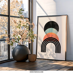 Abstract Wall Art, Geometric Print, Modern Art Poster, Minimalist Decor, Circle and Rainbow Artwork, Contemporary Home Decor - Tawshia