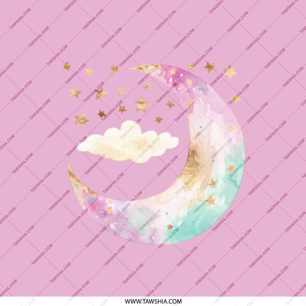 Crescent Moon Pocket Mirror, Gold Stars, Pastel Colors, Cute Cloud, Celestial Gift, Handbag Mirror, Makeup Mirror - Tawshia