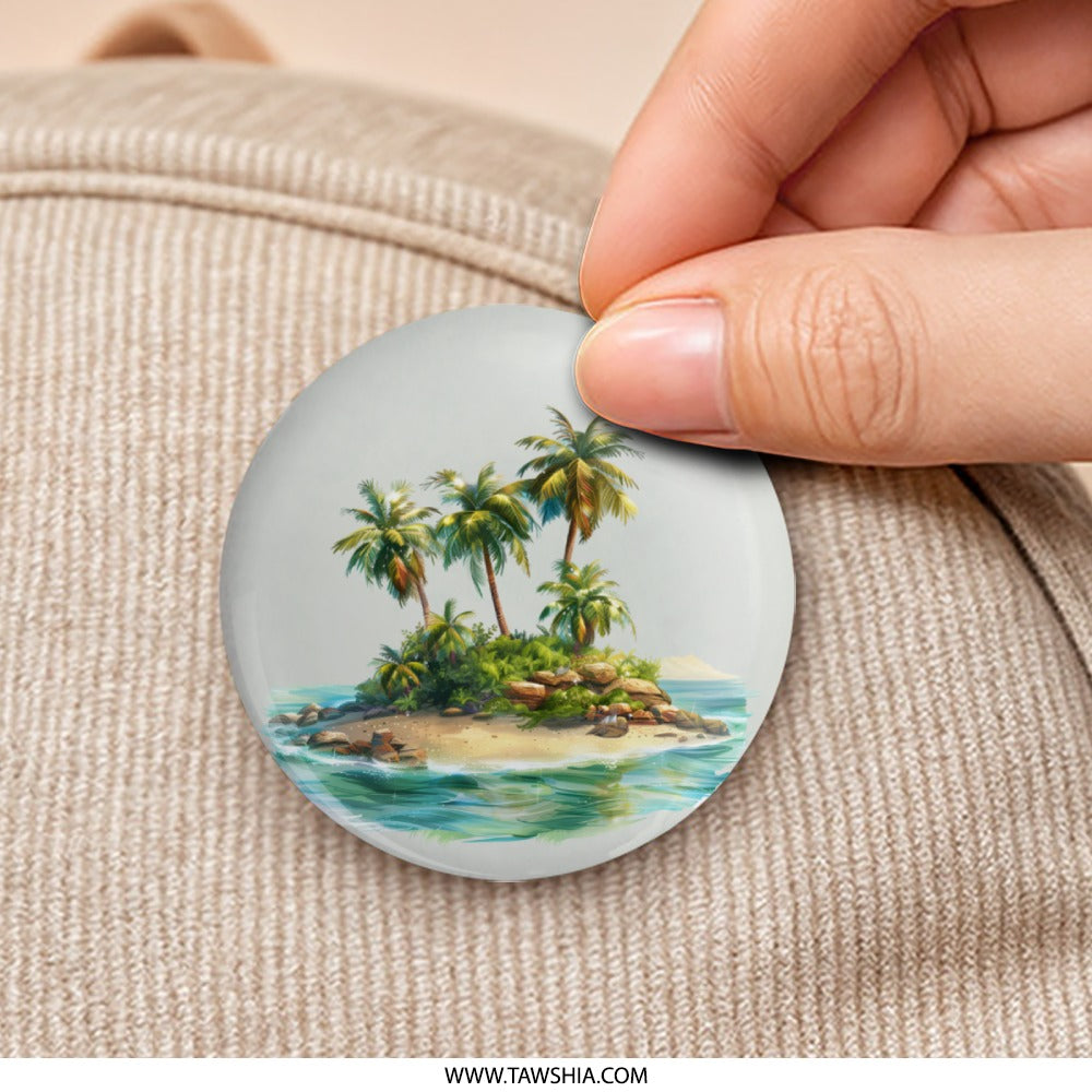 Tropical Island Pinback, Palm Tree Badge, Beach Lover Gift, Vacation Vibes, Island Life Button, Summer Accessory, Coastal Decor Pin - Tawshia