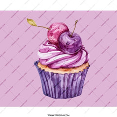Cupcake Mouse Pad, Cherry Topped Dessert Mousepad, Cute Purple Watercolor Food Mouse Pad, Unique Computer Accessories for Desk - Tawshia
