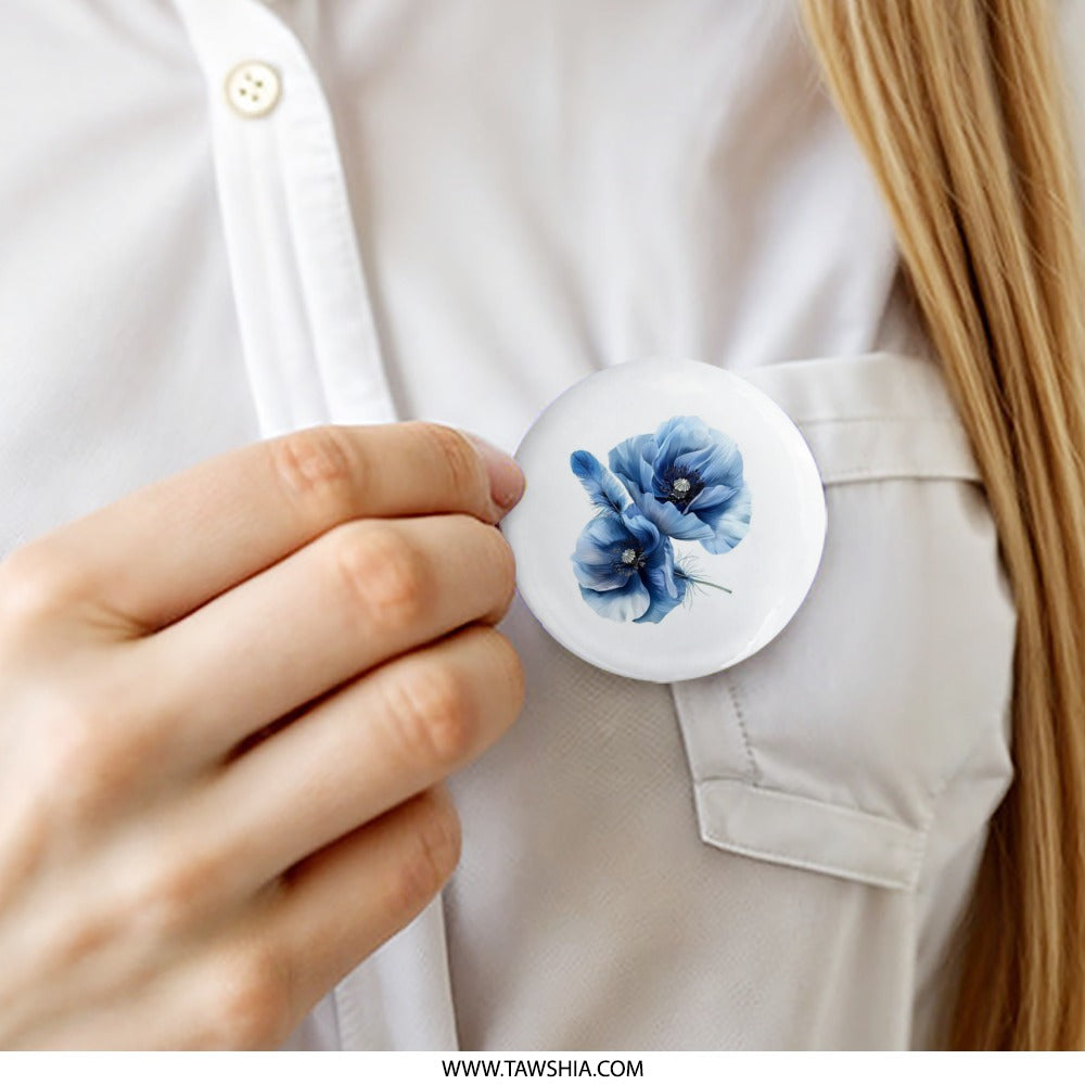 Blue Poppy Pinback Button, Floral Pin, Flower Button, Gift Idea, Aesthetic Button, Nature Inspired, Trendy Pin, Poppies Pinback Button - Tawshia