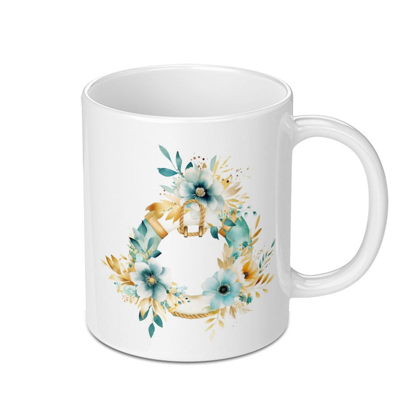 Floral Wreath Mug, Nautical Decor, Beachy Coffee Mug, Summer Gift, Coastal Design Mug, Unique Gifts, Decorative Mugs, Flower Pattern, Mugs - Tawshia