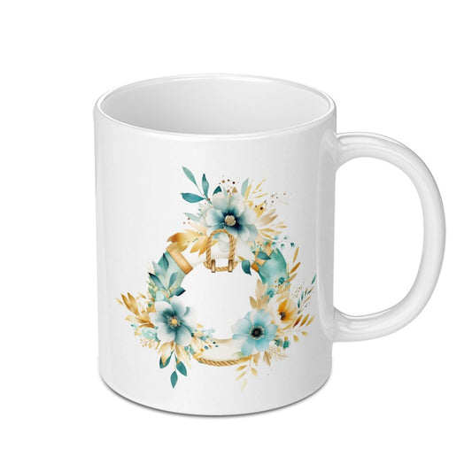 Floral Wreath Mug, Nautical Decor, Beachy Coffee Mug, Summer Gift, Coastal Design Mug, Unique Gifts, Decorative Mugs, Flower Pattern, Mugs - Tawshia