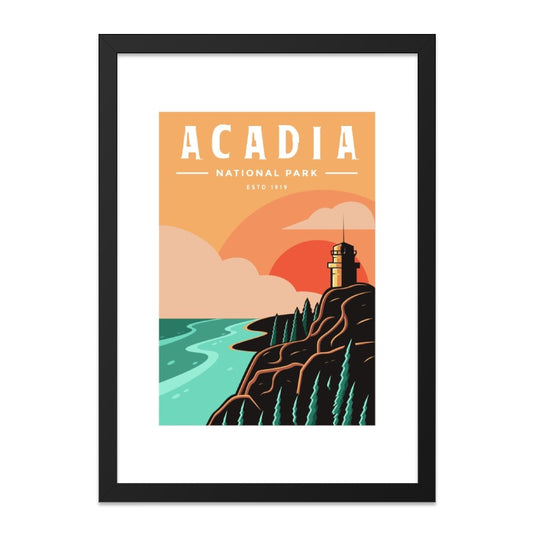 Acadia National Park Wall Art, Coastal Lighthouse Print, Vintage Travel Poster, Maine Landscape Decor, Retro National Park Poster - Tawshia