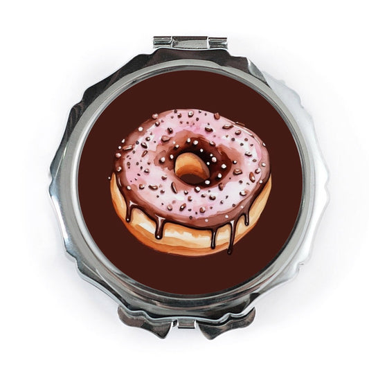 Pink Donut Pocket Mirror, Dessert Lover Gift, Foodie Compact Mirror, Cute Makeup Mirror, Donut Glaze Mirror, Yummy Donut Pocket Mirror - Tawshia