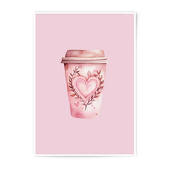 Pink Coffee Heart Photographic Prints, Valentine's Day, Watercolor Art, Love Coffee Cup, Coffee Lover Gift, Home Decor Prints - Tawshia