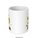 Sunflower Mug, Watercolor Floral Mug, Rustic Wood Slice Art, Coffee Mug, Tea Cup, Gift for Her, Flower Lover Gift, Unique Design Mug - Tawshia