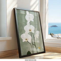 White Orchid Flower Wall Art, Floral Print, Minimalist Decor, Botanical Illustration, Modern Art Print (132 characters) - Tawshia