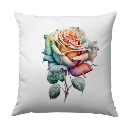 Rainbow Rose Pillow, Watercolor Flower Cushion, Floral Accent Pillow, Colorful Home Decor, Botanical Art Throw Pillow - Tawshia