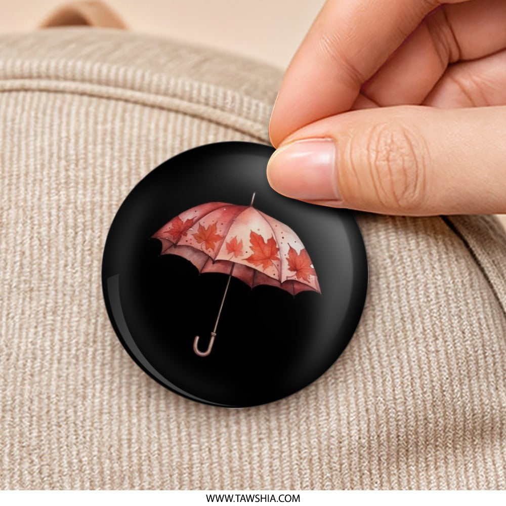 Autumn Umbrella Pinback Button, Fall Leaves Button, Cute Seasonal Accessory, Gift Idea, Aesthetic Button, Unique Umbrella Design - Tawshia