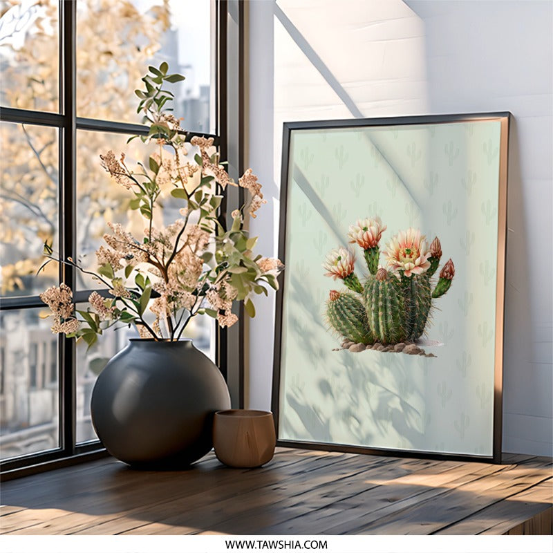 Blooming Cactus Framed Wall Art, Desert Flower Print, Botanical Art, Southwest Decor, Home Decor, Trendy Wall Art, Ready to Hang Art - Tawshia