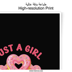 Donut Lover Art Prints, Just A Girl Who Loves Donuts, Sweet Treat Wall Art, Foodie Gift, Bakery Decor, Pink Donut Heart Photographic Prints - Tawshia