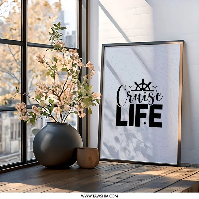 Cruise Life Framed Wall Art, Nautical Decor, Boat Wheel Art Print, Ocean Lover Gift, Coastal Home Art, Vacation Vibes, Travel Art - Tawshia