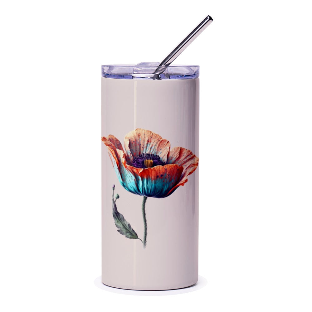 Poppy Flower Tumbler, Floral Art Tumbler, Botanical Drinkware, Unique Gift Idea, Colorful Flower Tumbler, Modern Design - Tawshia