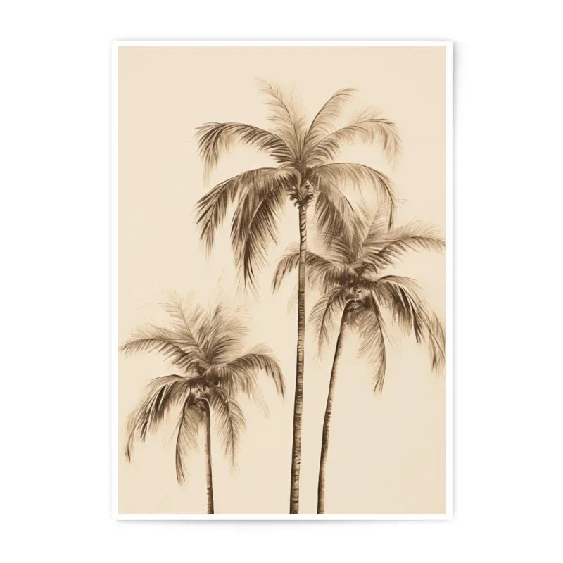 Sepia Palm Tree Photographic Print, Tropical Decor, Beach Wall Art, Coastal Home Decor, Neutral Wall Art, Summer Vibes Art Print - Tawshia