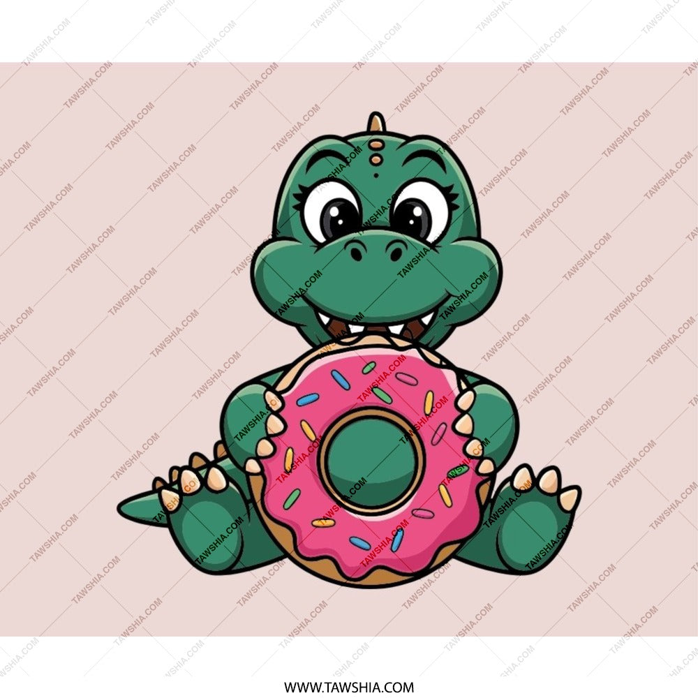 Cute Dinosaur Eating Donut Mouse Pad, Sweet Treat Lover, Desk Decor, Funny Animal Gift, Cartoon Reptile, Pink Donut Illustration - Tawshia