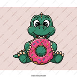Cute Dinosaur Eating Donut Mouse Pad, Sweet Treat Lover, Desk Decor, Funny Animal Gift, Cartoon Reptile, Pink Donut Illustration - Tawshia