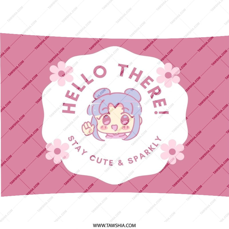 Hello There Anime Pillow, Kawaii Cute Girl Pillow, Stay Cute and Sparkly Design, Pastel Pink Pillow, Decorative Throw Pillow - Tawshia