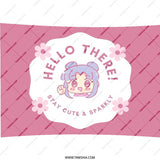 Hello There Anime Pillow, Kawaii Cute Girl Pillow, Stay Cute and Sparkly Design, Pastel Pink Pillow, Decorative Throw Pillow - Tawshia