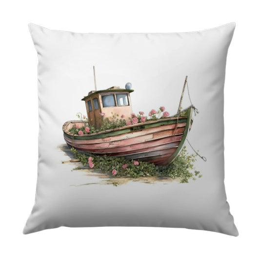 Floral Boat Pillow, Vintage Nautical Decor, Coastal Throw Pillow, Cottagecore Cushion, Beach House Accent Pillow, Decorative Pillow - Tawshia