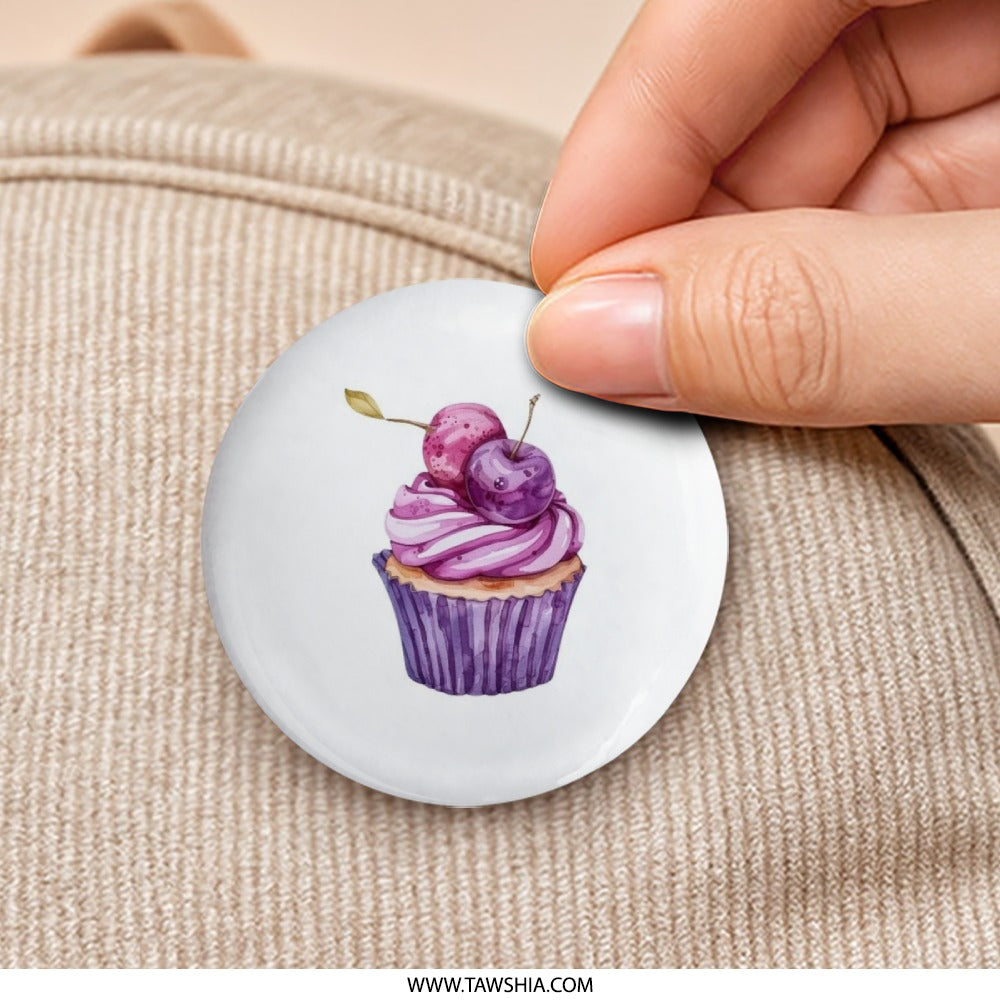 Cupcake Pinback Button, Cherry Button, Sweet Treat Badge, Foodie Accessory, Cute Button, Party Favor, Colorful Pinback Buttons - Tawshia