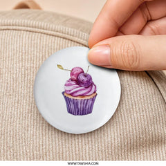 Cupcake Pinback Button, Cherry Button, Sweet Treat Badge, Foodie Accessory, Cute Button, Party Favor, Colorful Pinback Buttons - Tawshia