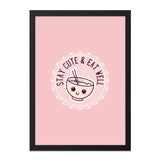 Kawaii Ramen Wall Art, Cute Food Print, Asian Food Art, Stay Cute Eat Well Poster, Home Decor, Kitchen Art, Funny Foodie Gift - Tawshia
