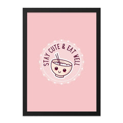 Kawaii Ramen Wall Art, Cute Food Print, Asian Food Art, Stay Cute Eat Well Poster, Home Decor, Kitchen Art, Funny Foodie Gift - Tawshia