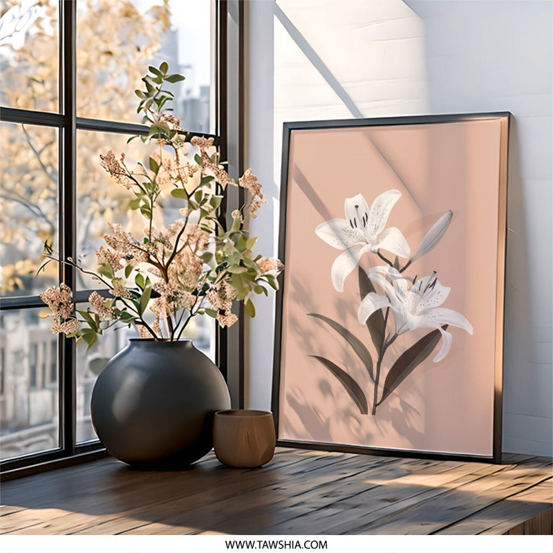 Lily Wall Art, Floral Print, Botanical Art, Modern Home Decor, Minimalist Art, Flower Wall Decor, Lily Flower Art Print - Tawshia