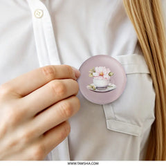 Floral Tea Cup Pinback Button, Pink Blossom Badge, Cute Flower Tea Party Gift, Botanical Accessories, Decorative Button, Pinback Button - Tawshia