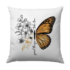 Butterfly Pillow, Floral Pillow, Motivational Pillow, Monarch Butterfly, Take Time, Good Things Pillow, Decorative Throw Pillow - Tawshia