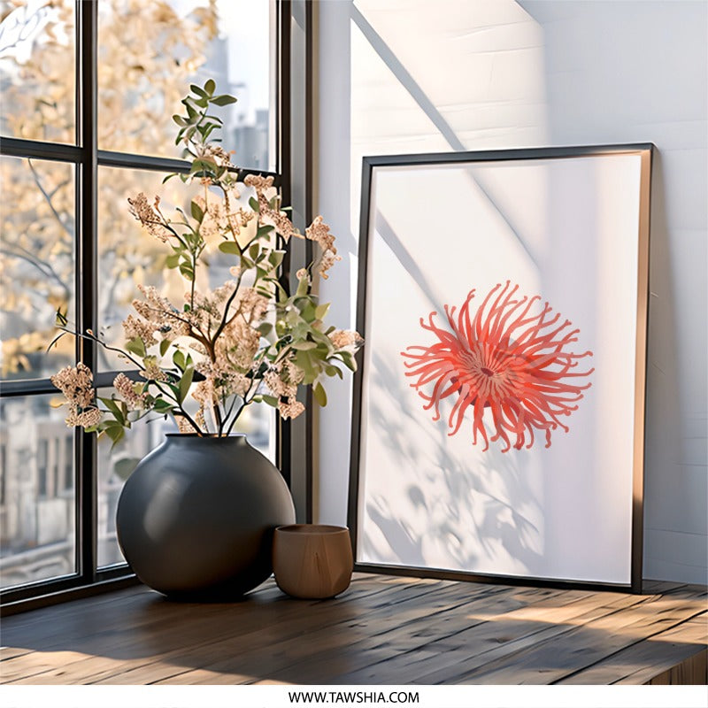 Sea Anemone Wall Art, Coral Reef Decor, Ocean Life Print, Coastal Home Decor, Modern Wall Art, Unique Gift Idea, Framed Wall Art - Tawshia