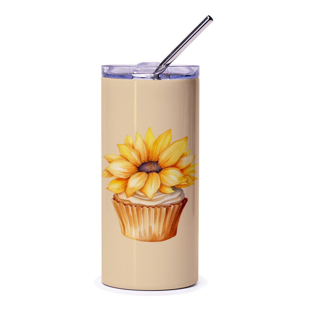 Sunflower Cupcake Tumbler, Floral Tumbler, Summer Tumbler, Gift for Her, Cute Tumbler, Flower Tumbler, Cupcake Tumbler - Tawshia