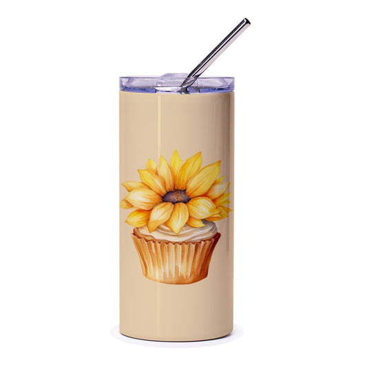 Sunflower Cupcake Tumbler, Floral Tumbler, Summer Tumbler, Gift for Her, Cute Tumbler, Flower Tumbler, Cupcake Tumbler - Tawshia