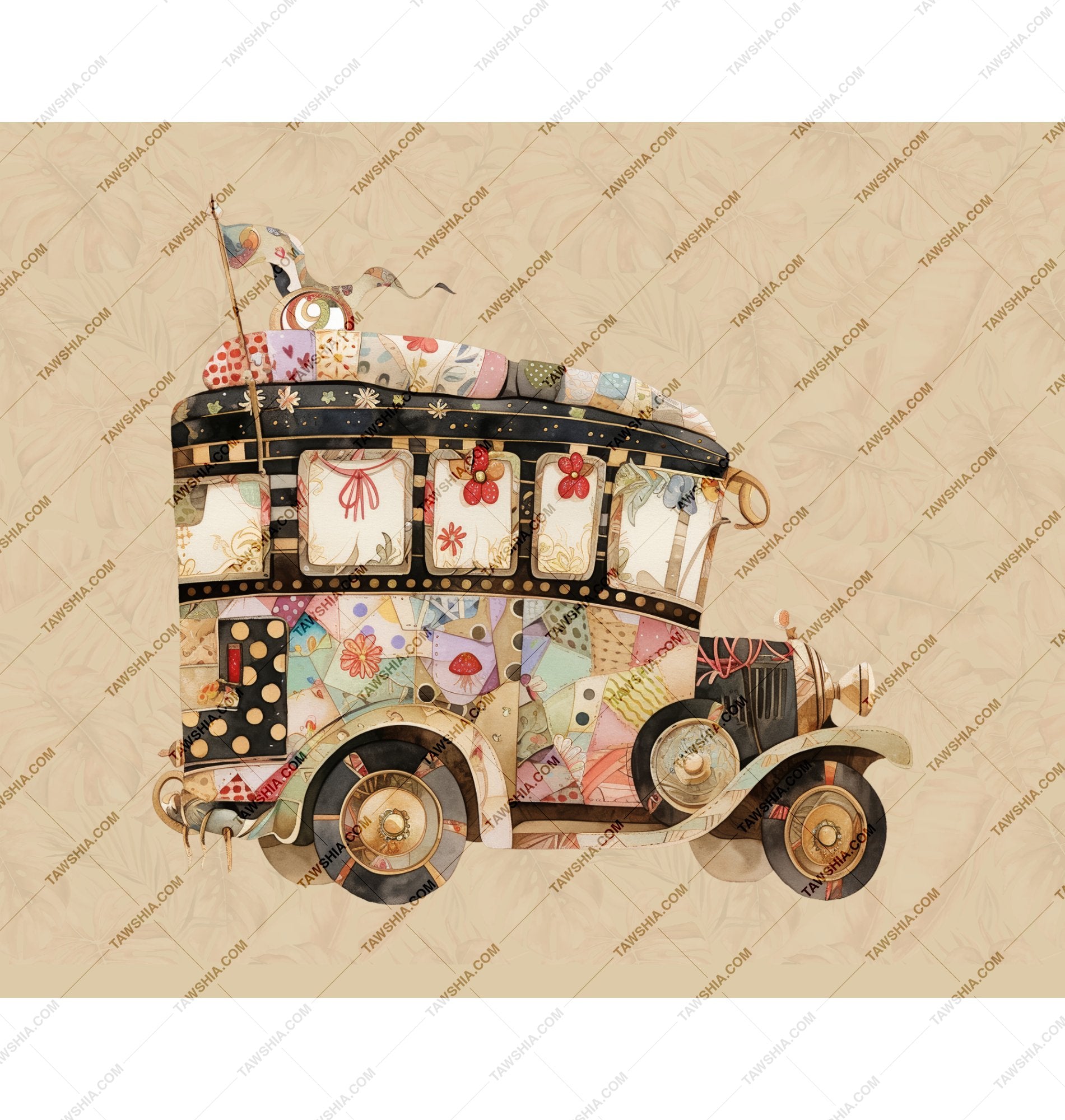 Vintage Decorative Multicolor Car Art Print product