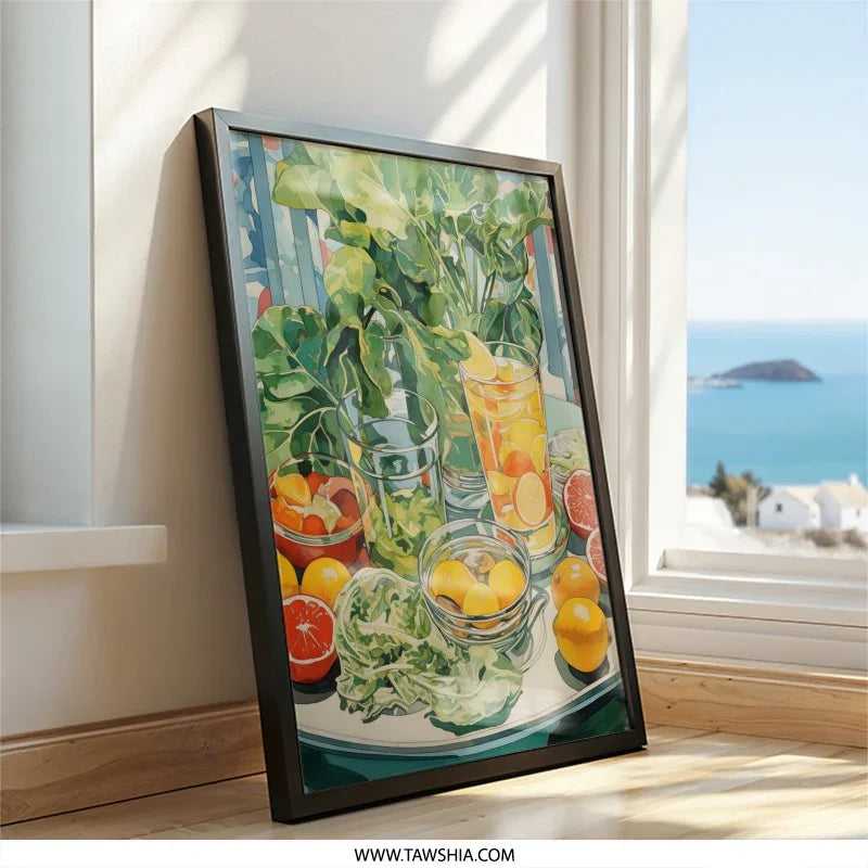 Citrus Still Life Wall Art, Fruit Beverage Print, Modern Kitchen Decor, Refreshing Drink Artwork, Summer Vibes Painting (136) - Tawshia