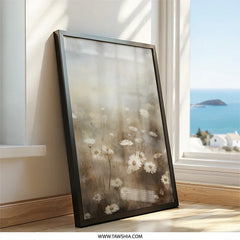 Daisy Field Wall Art, Floral Painting Print, Botanical Wall Decor, Neutral Tone Art, Flower Garden Wall Art, Elegant Home Decor, Gift Idea - Tawshia