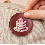Pink Cake Pinback Button, Rose Cake Button, Dessert Button, Cute Food Pin, Baker Gift, Sweet Treat Button, Whimsical Style Pinback Button - Tawshia